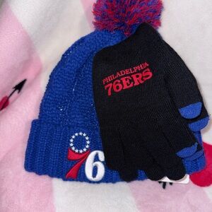 NWT Philadelphia 76ers Blue and Black Touchscreen Glove and Beanie Winter Set